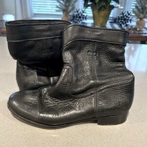 Frye Black Leather Ankle Moto Boots